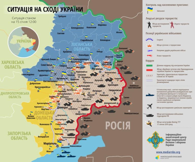 Бойові дії в Луганській області 15 січня, карта